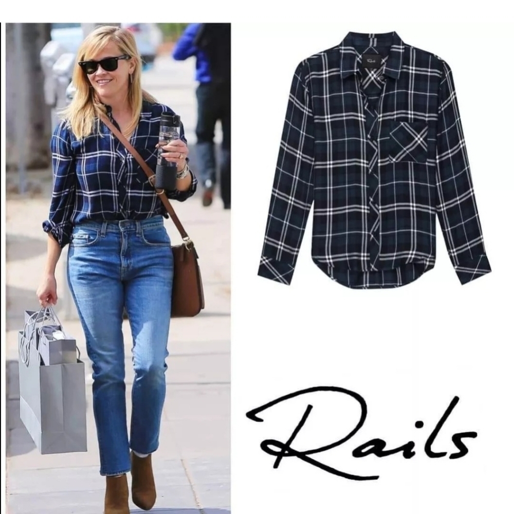 Rails Hunter Plaid Flannel Button Down Shirt in Pacific Navy Blue Small Petite - Picture 1 of 11